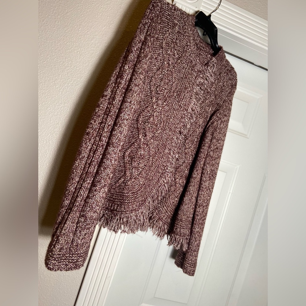 Tribal~Fringed~Cable Knit~Burgundy/Cream~Variegated~Sweater~Cardigan~Size TG/XL - Picture 3 of 16